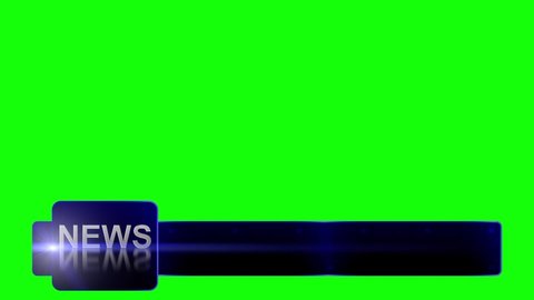 Green screen computer rendering of a blue "NEWS" banner across the bottom of the screen for a television network news station channel like CNN, Global or Fox News.