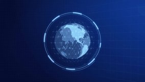 Futuristic animation of virtual technological planet Earth. Cyber digital globe world. abstract scientific big data network. Globalization. looped hi-tech background. HUD, FUI, GUI,UI virtual design - Powered by Shutterstock - Get 15% off with code: PIKWIZARD15