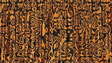 Realistic 3D animation of the textured orange tribal pattern curtain rendered in UHD with alpha matte