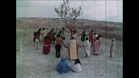 CIRCA 1960s - Native Americans perform a Ghost Dance, in hopes of bringing back buffalo to the prairies (as depicted in 1966).