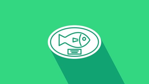 White Fish trophy hanging on the board icon isolated on green background. Fishing trophy on wall. 4K Video motion graphic animation.