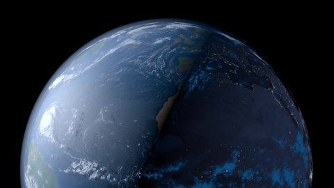 Planet Earth close up. Slow ground lighting. 3D animation of the earth.