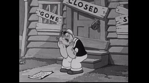 CIRCA 1937 - In this animated film, Popeye cries at an airport because Olive Oyl has left him for a pilot.