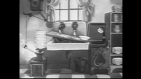 CIRCA 1937 - In this animated film, Grampy uses eccentric machines and silly tactics to tidy up Betty Boop's house.