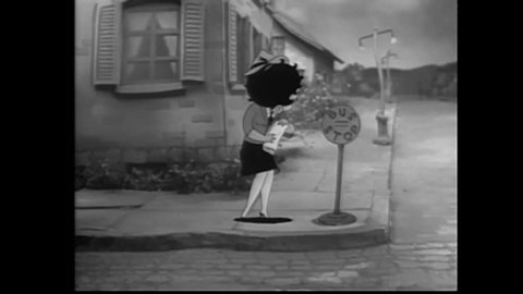 CIRCA 1935 - In this animated film, Betty Boop sings on her way to the bus stop and is greeted by overly familiar men.