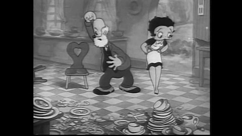 CIRCA 1937 - In this animated film, Grampy puts on his thinking cap to try and help Betty Boop figure out how to quickly clean her messy house.