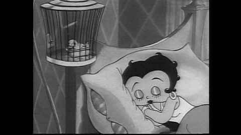 CIRCA 1937 - In this animated film, Betty Boop is woken up by her pet canary and sees the house is a mess after a party last night.