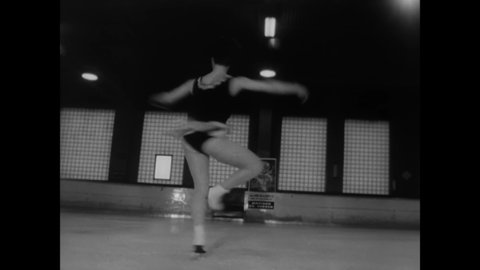 CIRCA 1967 - Figure skater Anna Galmarini rehearses on an ice rink in New York City, New York.