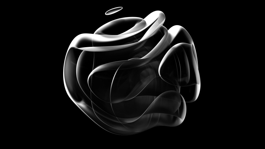 3d render of abstract art with surreal 3d organic alien ball or liquid substance in curve wavy smooth and soft biological white lines forms in matte transparent plastic material on black background | Shutterstock HD Video #1071447466
