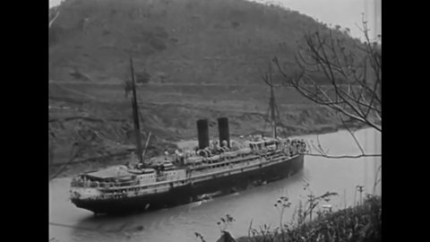 CIRCA 1919 - An underwater explosion rocks the Gaillard Cut at Culebra in the Panama Canal.