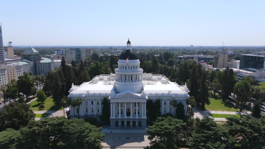 SACRAMENTO, CALIFORNIA - CIRCA 2020 - An excellent aerial shot of the capitol building in Sacramento, California.