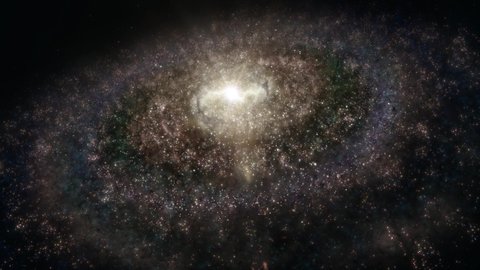 Giant deep space alien spiral galaxy. Concept 3D animation loop of revolving galactic stellar milky way supercluster created without third-party elements depicting celestial eternity of the universe.