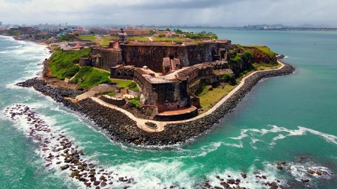 Castillo San Felipe del Morro, old san juan puerto rico famous historical castle aerial view