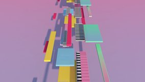 Colorful blocks flying. Abstract animation, 3d render.