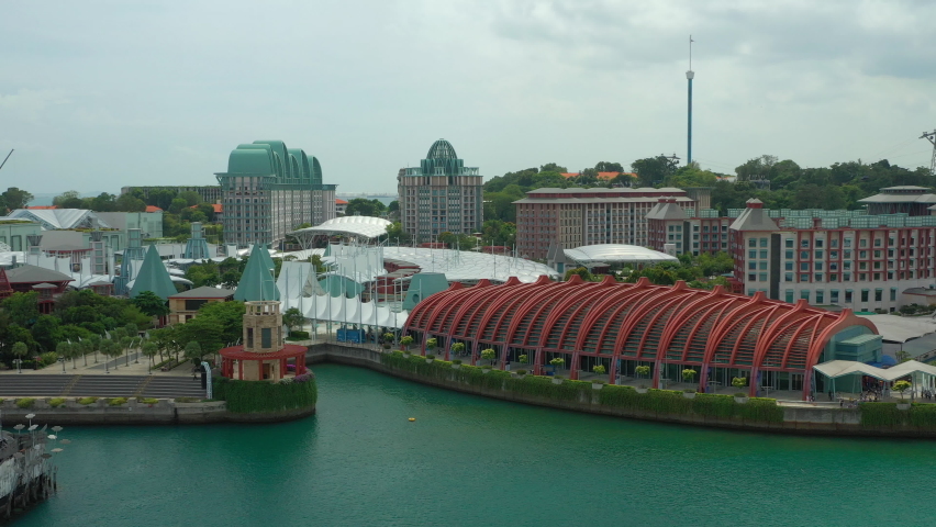 sunny day singapore city famous sentosa island bay public square bay 4k