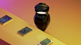 Ai Machine Learning Robot training by the conveyor belt. Data validation for blockchain. Smart factory controlled by Robotic process automation (RPA). 3D Animation with colors. Isometric colorful. - Powered by Shutterstock - Get 15% off with code: PIKWIZARD15