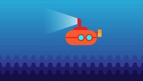 Animated Underwater Submarine. Flat design cartoon video clip in High resolution.