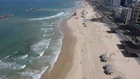 tel aviv beach line drone shot 