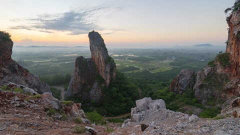 Time lapse of Khao Kuha at Songkhla. Mountain hill with green forest trees. Nature landscape background in Thailand. Huangshan mountain.
