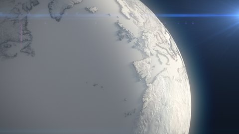 White frozen Earth globe concept, planet covered with snow, view from space