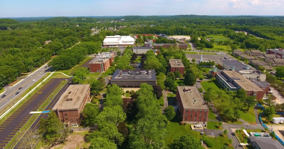 Merrimack College aerial view in summer in town of North Andover, Massachusetts MA, USA. 