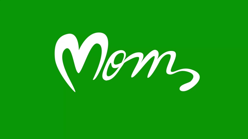 Love Mom. Mother´s day concept with mom lettering turning into a heart. Heart shape and mother lettering. Happy mothers day flat design. Mother hand drawn design on chroma key and white background