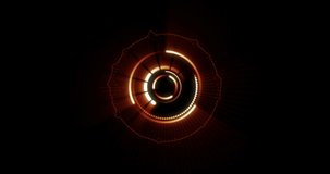 Animation of fight text in orange and red letters over spinning scope on black background. video game screen and entertainment concept digitally generated video.