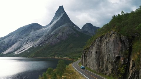 Scenic jagged mountain peak in Norway (Stetinden) – Stockvideo