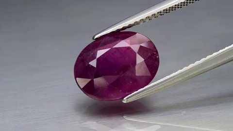 natural ruby gemstone on the turning table