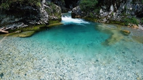 Panorama of the Amola waterfalls - Dolomites Italy)