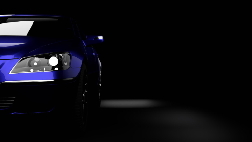 3d render blue car on the side in the dark on a background
