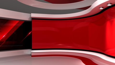 TV studio. Red background. Loop animation. News studio. Background for any green screen or chroma key video production. 3d render. 3d
