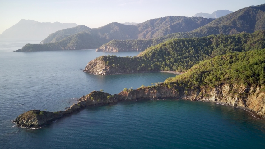 Amazing high angle top drone view on the natural park among tracking path:"likya yolu" in South Turkey, Antalya and Mugla produces. | Shutterstock HD Video #1071573082