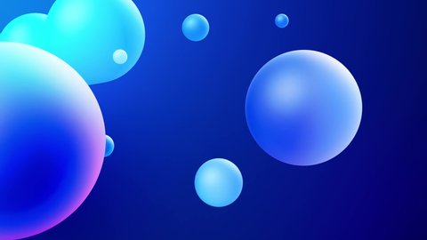 3d abstract background with droplets of molten wax merge and fly apart drops in liquid. Subsurface scattering material with internal blue glow. Seamless loop in 4k. 78