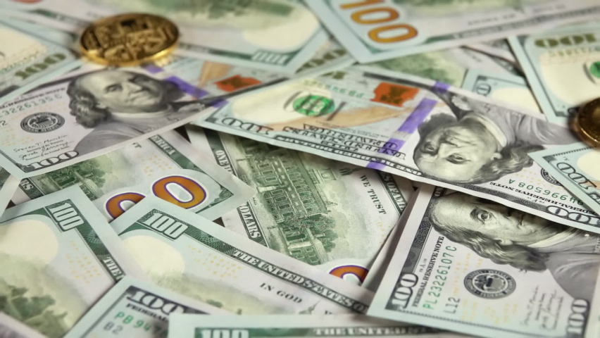 Bitcoin Falls on a Bunch of Hundred-Dollar Bills. Slow Motion