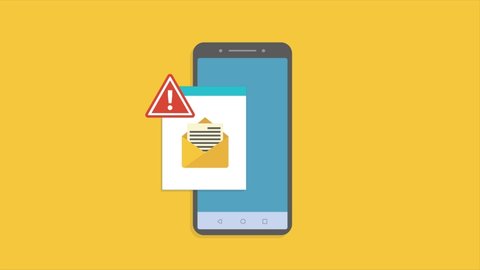 Cartoon smart phone animation with alert notice on email. Flat simple trend modern logotype graphic design. 