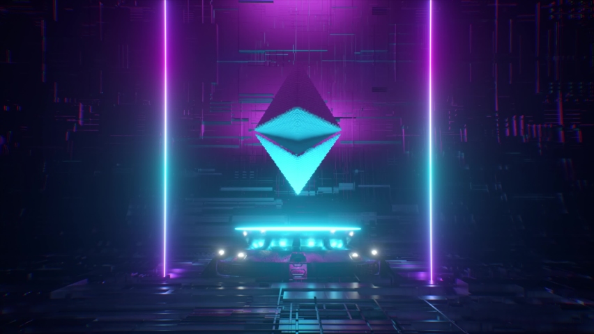 Pixel animation of Ethereum coin symbol logo in high resolution 4K with neon lighting. Ethereum coin animation of seamless looping Royalty-Free Stock Footage #1071597955