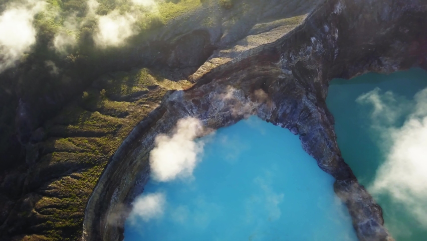 Kelimutu mountain lakes drone aerial view in Indonesia