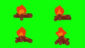 Different types of wood fire animation set. Clip in High resolution with green screen background.