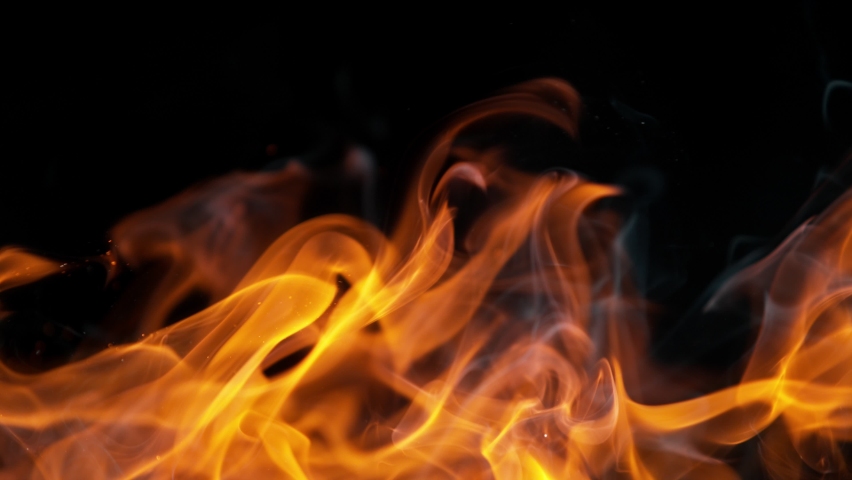 Super slow motion of flames isolated on black background