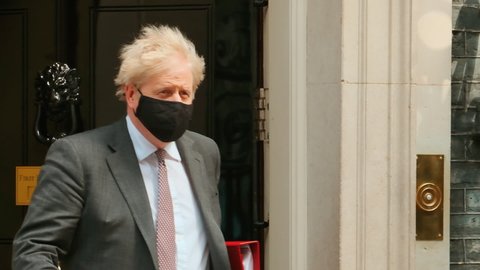 LONDON, 21 APR 2021 - Boris Johnson leaves Downing Street ahead of Prime Ministers Questions in Parliament