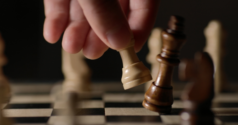 Game of Chess. Close Up of Hand Confident Businessman Playing Chess Game to Development Analysis Strategy Plan, Leader and Teamwork Concept for Success. Business Solutions, Success Strategy. | Shutterstock HD Video #1071629065