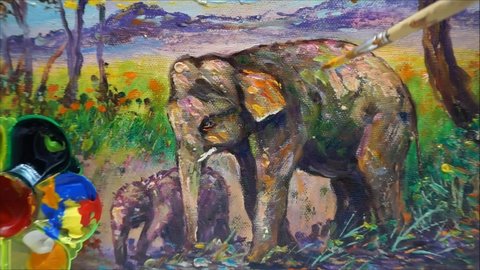 elephant painting a picture video