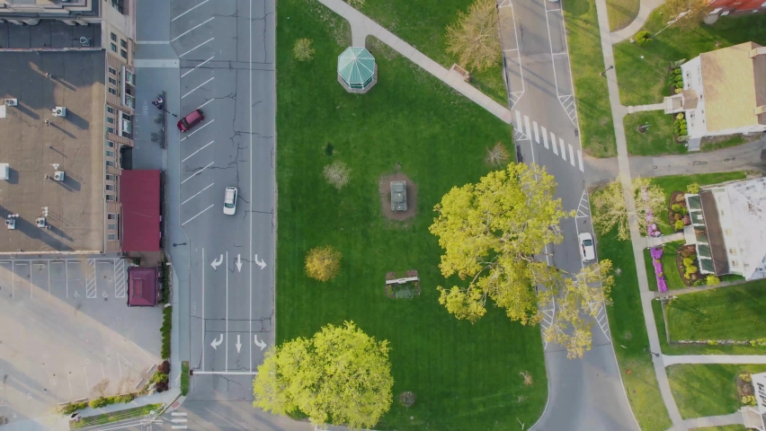 An aerial view of a small town green