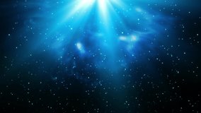 4K Blue Rays And Lovely Particles is an abstract stock motion graphics video that shows space blue lights shines and emanates down. Enchanting blue particles glimmer cascade down the space.