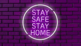 Animated stay safe stay home text flickering on bricks wall , Glowing neon tube letter text message  - Powered by Shutterstock - Get 15% off with code: PIKWIZARD15