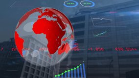 Animation of globe spinning and financial data processing over modern building cityscape. global connections and digital interface concept digitally generated video. - Powered by Shutterstock - Get 15% off with code: PIKWIZARD15