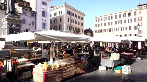 Rome Italy, 7th March 2020: Campo de' Fiori is a rectangular square south of Piazza Navona in Rome, Italy.