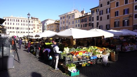 Rome Italy, 7th March 2020: Campo de' Fiori is a rectangular square south of Piazza Navona in Rome, Italy.