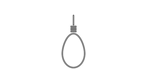 Black line Gallows rope loop hanging icon isolated on white background. Rope tied into noose. Suicide, hanging or lynching. 4K Video motion graphic animation.